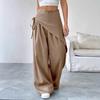 Women's High Waist Wide Leg Pants Asymmetric Wrap Design Casual Trousers