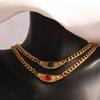 Vintage Link Chain Pendant Necklace 18K Gold Plated with Lab Created Zircon Stones Emotion Design for Trendy Party Wear