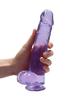 Realrock Crystal Clear Suction Cup Dildo with Testicles 23cm Purple