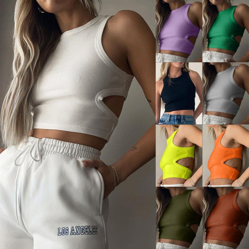 Women's Fashionable Summer Work Small Vest Sports Short Navel Hollow Out Sleeveless Tops