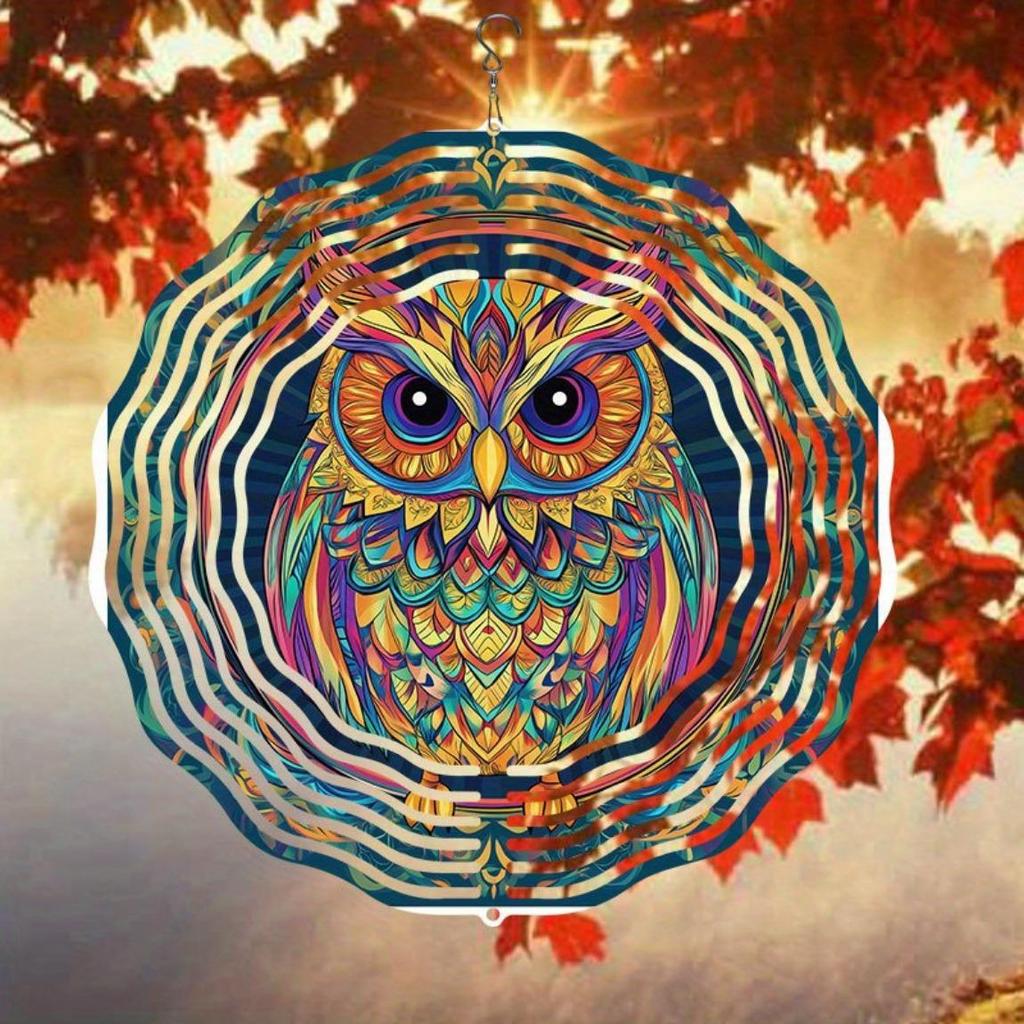 Яркий расписанный вручную колокольчик-ветер в виде совы, 3D металлический садовый декор, красочное подвесное украшение для улицы с поворотным крючком, идеально подходит для Дня благодарения