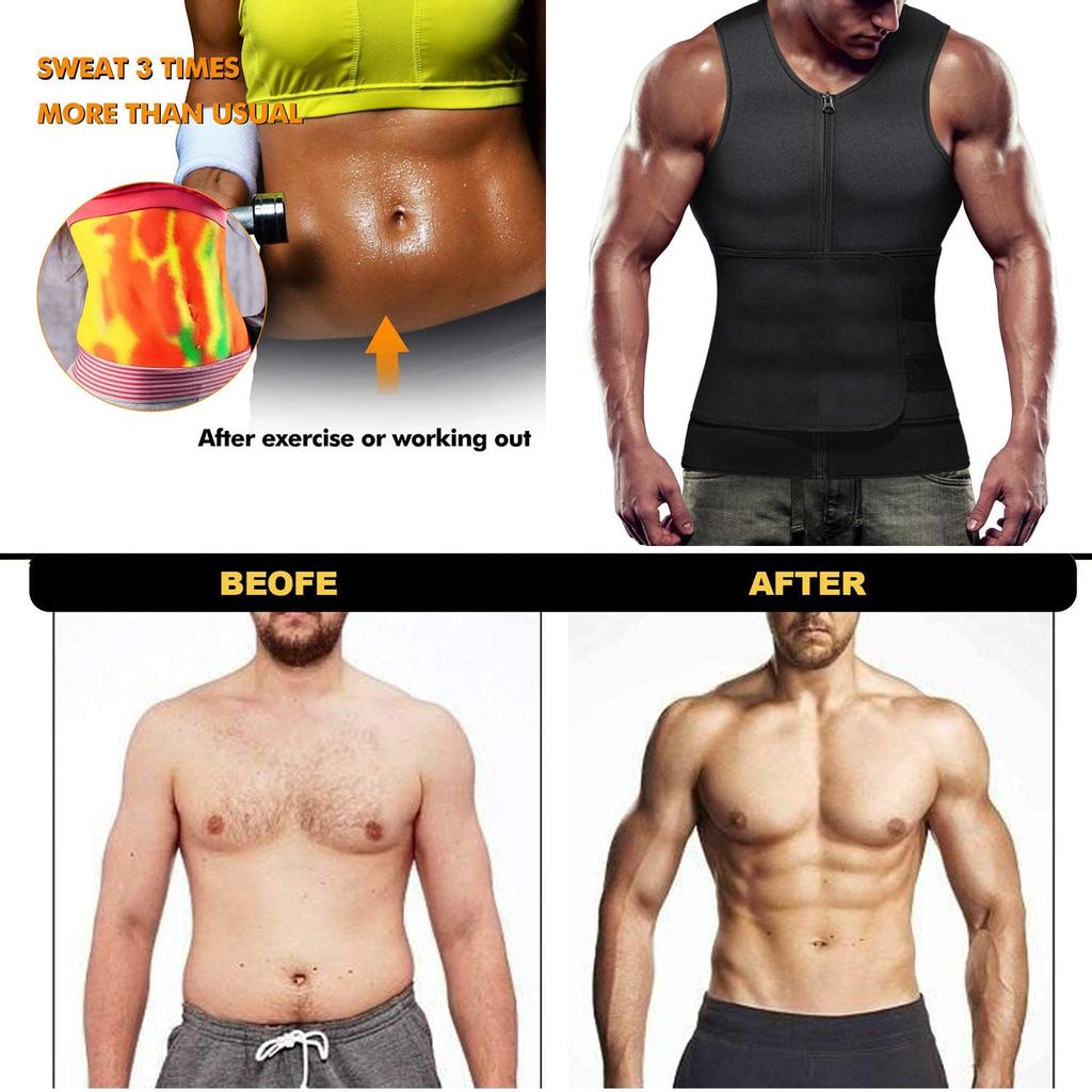 Мужской жилет на молнии для сауны, неопреновый корсет, жилет для тренировки талии, формирователь тела, майки для тренировок, компрессионная рубашка