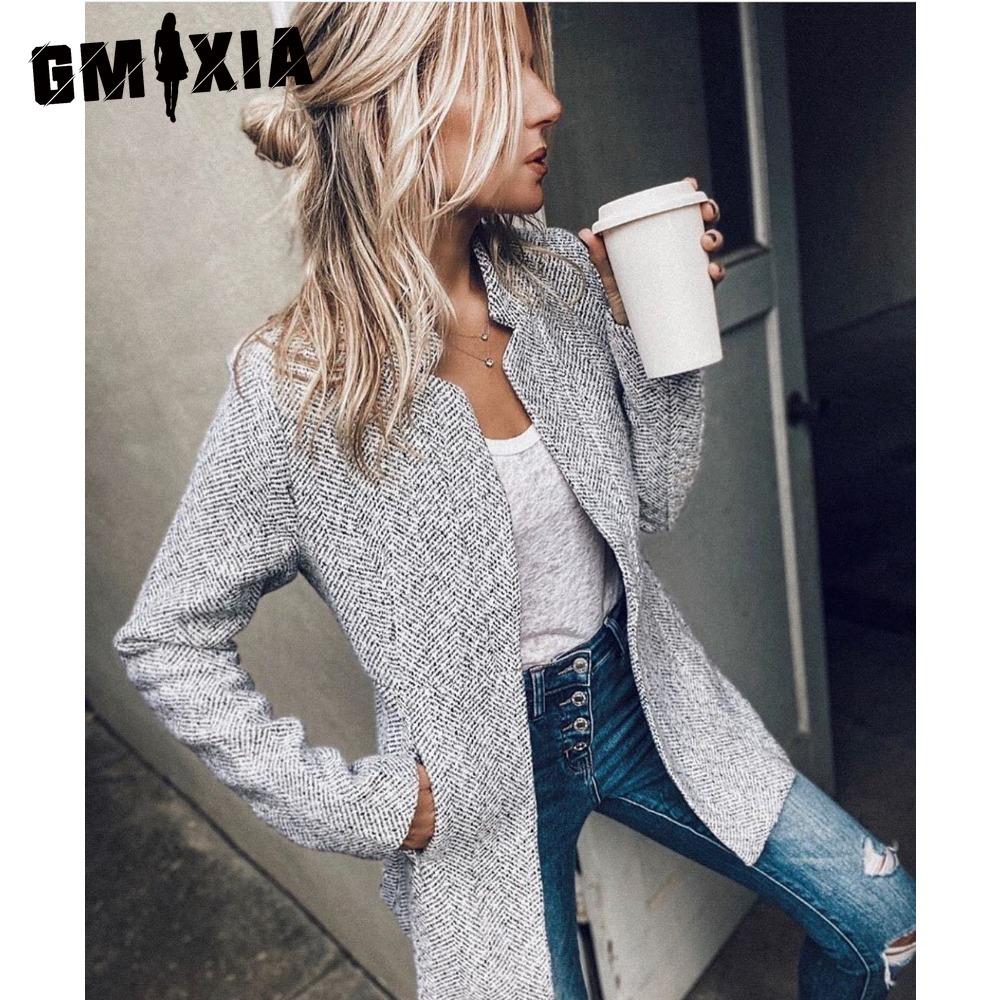 GMXIA Женские винтажные повседневные однотонные куртки и пальто с длинными рукавами на осень и зиму с принтом
