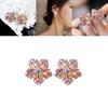 Pink Flower Zircon Ear Pins With Silver Needle For Casual And Formal Occasions