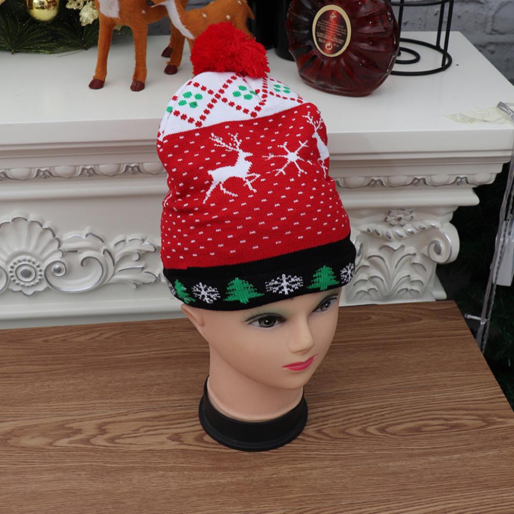 Christmas Decoration Props Children's Colorful Glowing Light Knit Hat Cap Santa Clause Elk Snowman Style