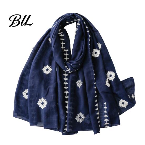 Lightweight Gauze Scarf Solid Color Embroidered Shawl for Women, Soft with Floral Elegant Commuting Vine Texture, 180x90cm Breathable Wrap Spring