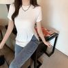 2025 Trendy Slim Black Side-Slit Short-Sleeve T-Shirt for Women