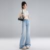 Retro light-colored washed jeans women's summer new high-waisted thin elastic micro-pull pants cat whisker micro-pull pants children
