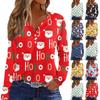 Women's T Shirt Tee Christmas Print Button Long Sleeve Daily Weekend Fashion Basic V- Neck Regular Top