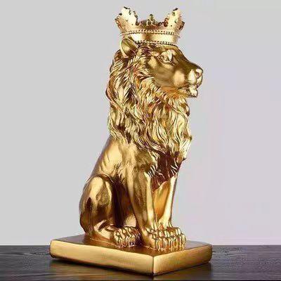 Миниатюрные фигурки Льва с короной для гостиной, современная скульптура, фигурки для прикроватной тумбочки в спальне, роскошные декорации для интерьера дома