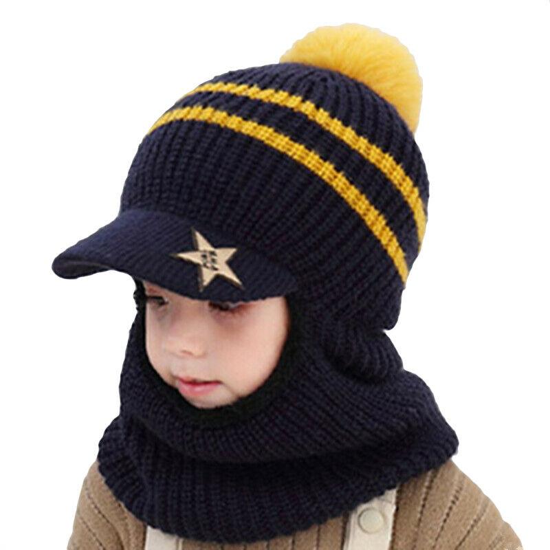 Toddler Kid Winter Hat+Scarf Set Boys Girls Warm Knitted Fleece Beanie Cap Scarf