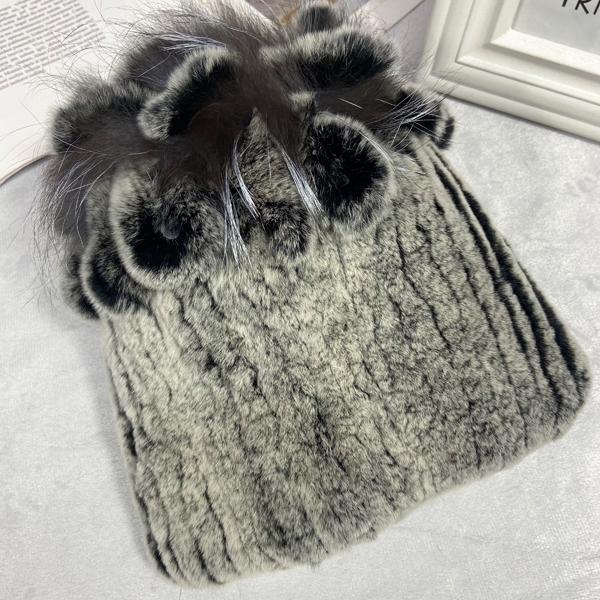 Пушистая зимняя шапка из натурального меха, теплая шапка из натурального меха кролика Рекс, женская вязаная шапка из 100% натурального меха