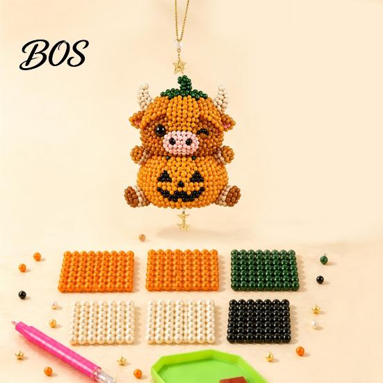 Hands-on Bead Art DIY Highland Cow Beading Kit, Cute 3D Craft Pendant Beginner Crafting with Colorful Beads And Instructions, Handmade Beadwork