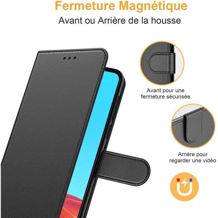 Protective Case - BOOLING - for Samsung Galaxy F52 5G - Black Leather Effect - Pack of 2 Tempered Glass - Magnetic