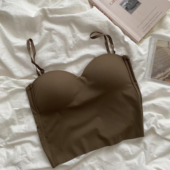 Yousheng Ice Silk Sling Vest with Chest Pad Adjustable Straps Beautiful Back Camisole Top Elastic Fabric Bottoming Tops