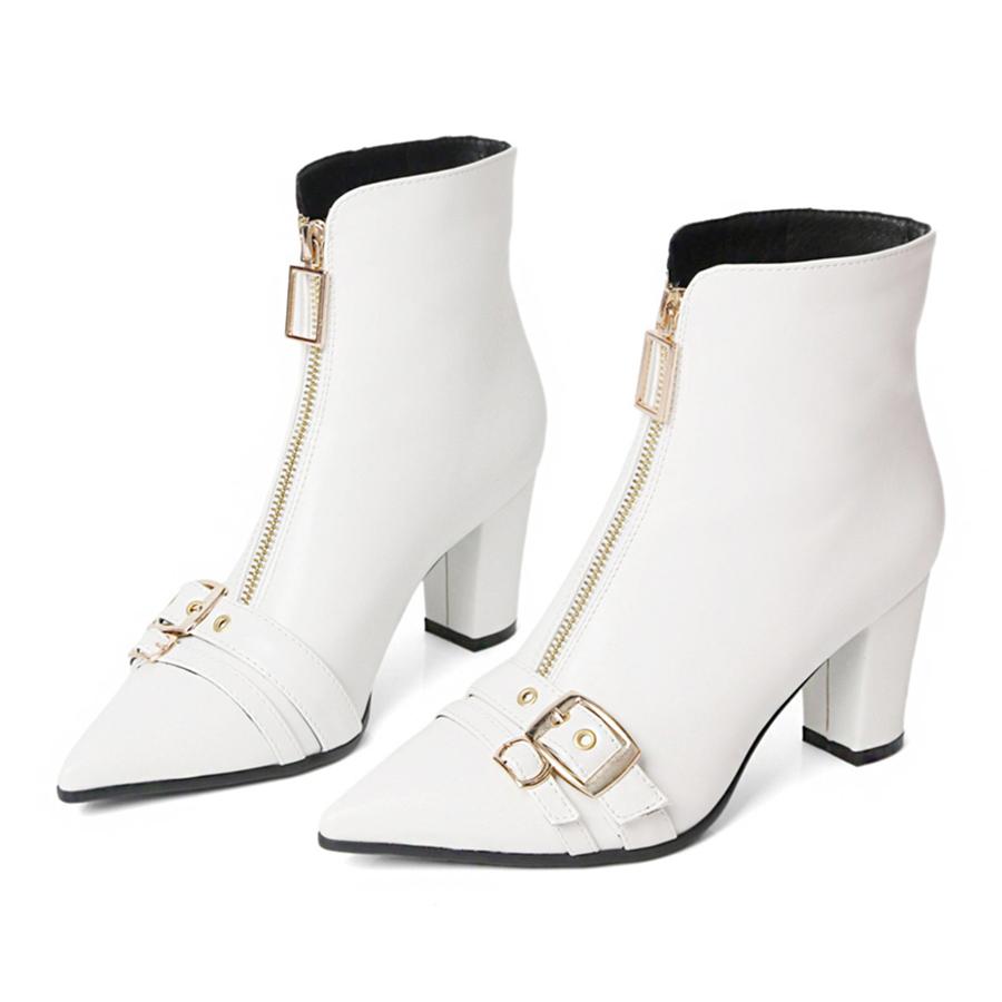 FOREADA Женские ботильоны с острым носком, на массивном высоком каблуке, с пряжкой и молнией, короткие ботинки, женская модная обувь, зимние, черные