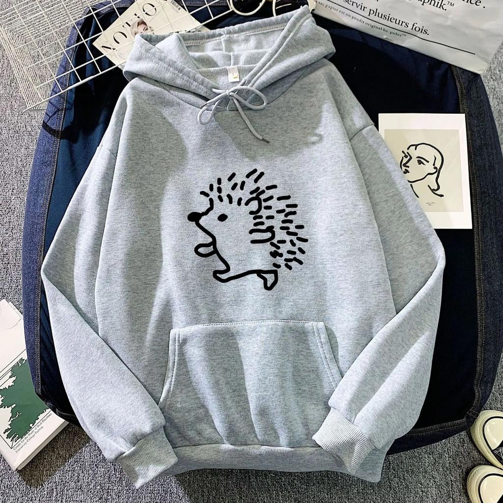 Hedgehog Print Hoodie Sweatshirt Loose Fit Unisex Autumn Winter Trendy Lazy Streetwear Casual Fashion Female Male Couple Wear
