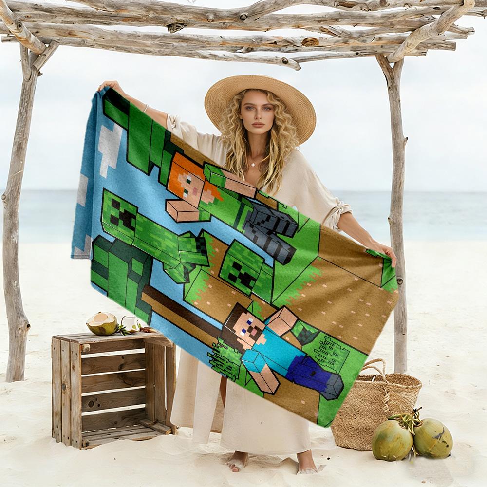 Minecraft Beach Towel Quick-Dry Soft Microfiber Comfortable Lightweight Suitable for Sports, Travel, Swimming, Yoga, Bathroom, Beach, And Pool