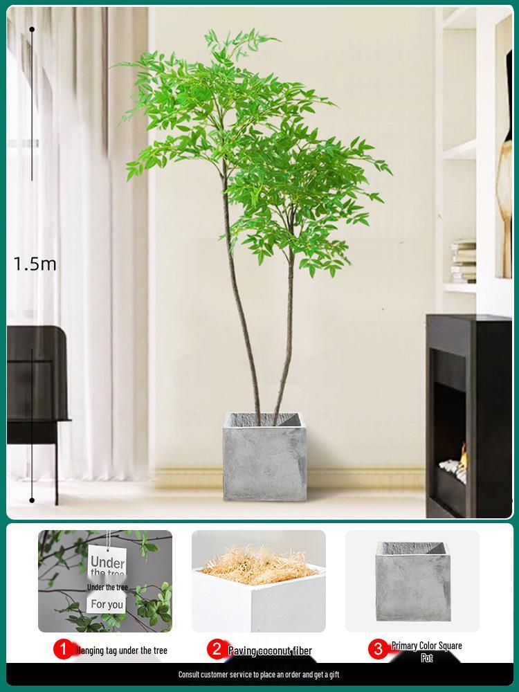 Artificial Nandina Domestica Potted Plant for Home Decoration - Green Ornamental Bonsai for Living Room or Sofa Side Decor.