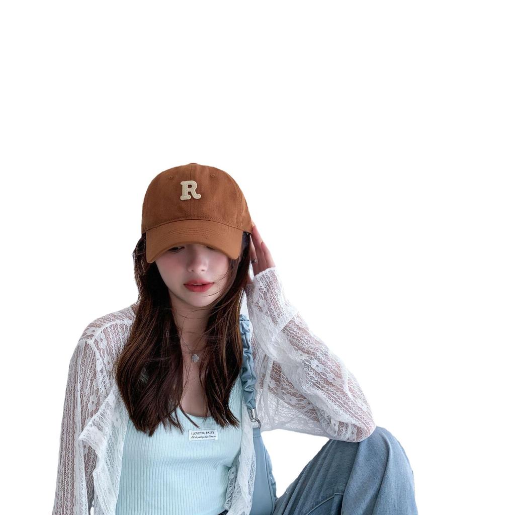 R Letter embroidered soft-top baseball cap for men, Korean style, niche design, suitable for large head sizes, makes the face look smaller, versatile
