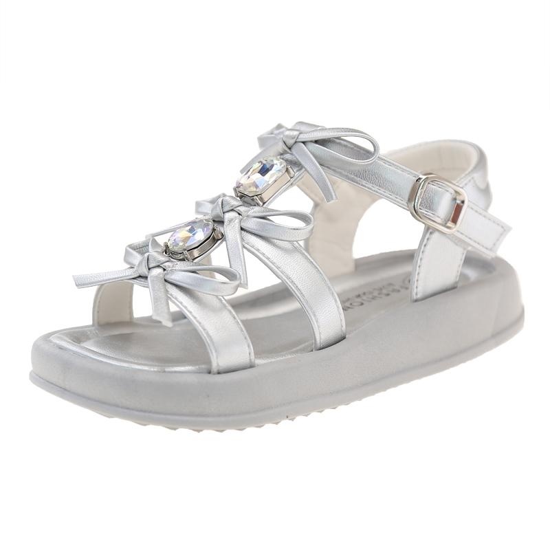 Wedding Party Children's Summer Sandals New Girl Princess Shoes Elegant Chic Bow Kids Causal Flat Sandals Rhinestone I09056