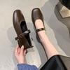 With Skirt One-word Buckle with Flat-soled Single Shoes, New Retro Shallow Mouth Square Head Comfortable and Versatile Single Shoes for Women
