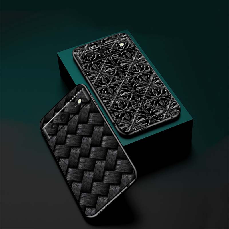 Черный рельефный плетеный чехол для телефона Google Pixel 10 9a 9 8A 8 7 7A 6 6A Pro XL 2024 5G Черный мягкий ТПУ силикон