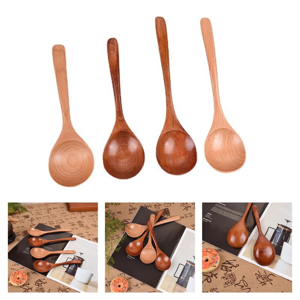 Japanese Style Wooden Soup Spoon With Long Handle Kitchen Utensil Practical Tableware For Home Dining Outdoor Use
