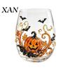Spooky Holiday Gift Halloween Ghost Whiskey Glass, Black Cat Spider Net Skull Tumbler for Gothic Home Decor Cocktail, 350ml Drinkware Bar, Festive