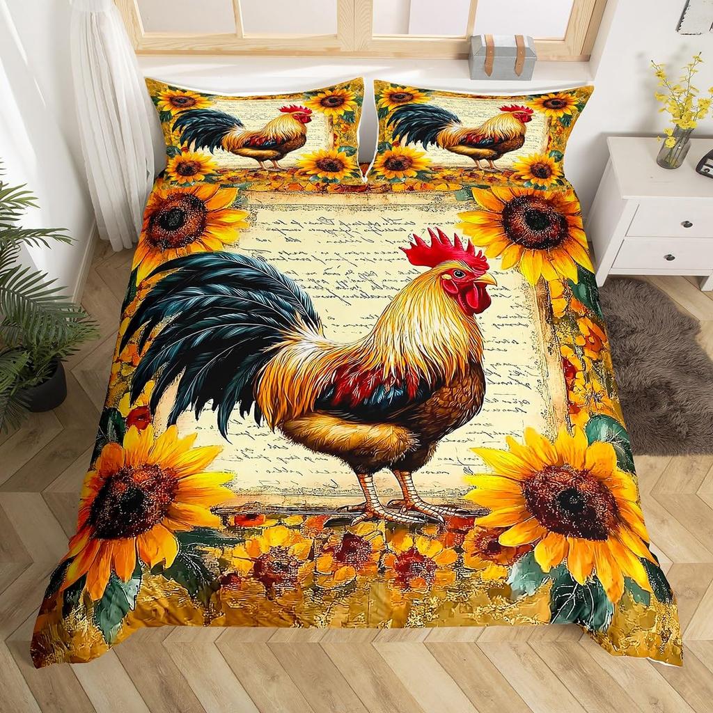 Комплект пододеяльника для фермерского дома с курицами, подсолнухами, животными, современный подарок для комнаты, ретро-доска, черно-белая клетка, пододеяльник