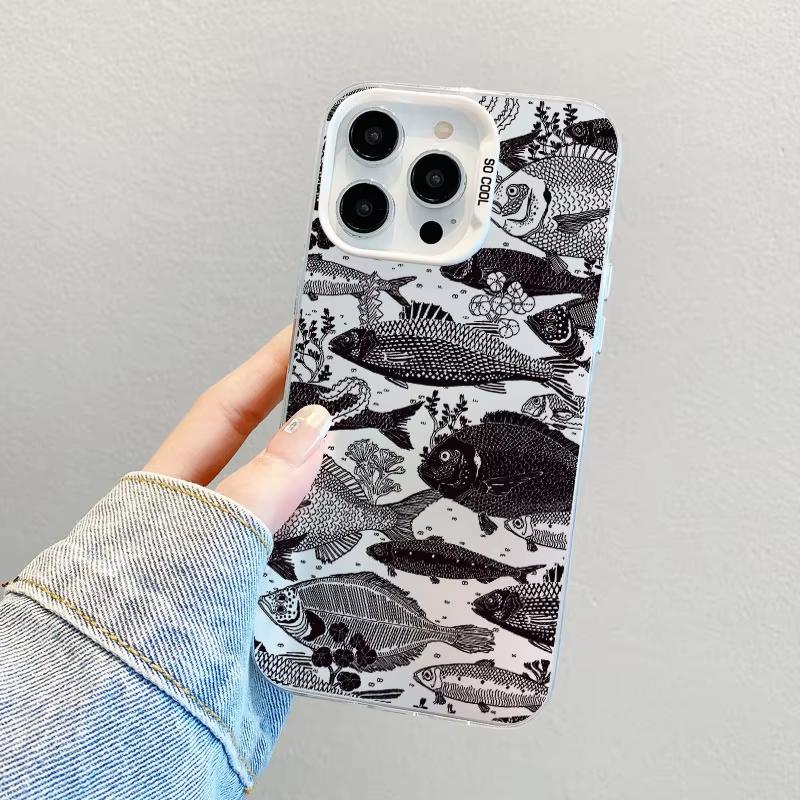 Рыба Сардина Картина Искусство Серебряный IMD Чехол для Телефона Для iPhone 17 Pro Max 16 15 Pro 14 13 Mini 12 11 XR 17Air Plus Жесткий Матовый Чехол