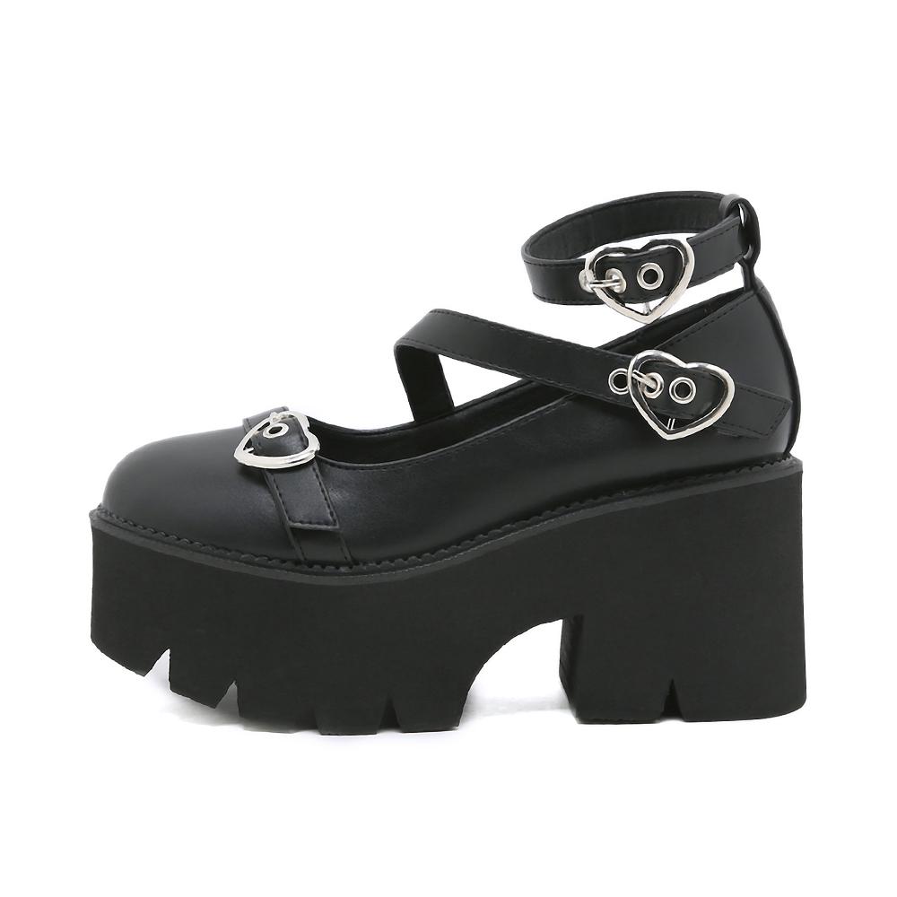 Gdgydh Женские туфли Мэри Джейн на платформе на массивном каблуке с весенней крестообразной повязкой Kawaii Cospaly с пряжкой в форме сердца