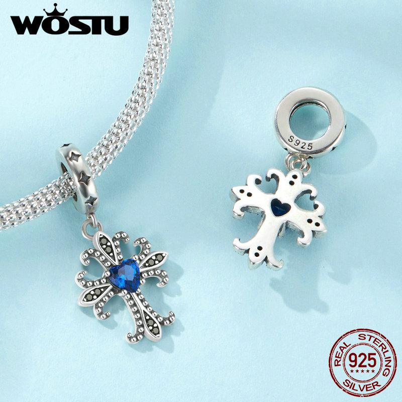WOSTU Стерлингового серебра 925 пробы, винтажный кулон в виде креста, подвески, изысканные бусины в стиле ретро ирис для женщин, браслет и браслет, ювелирные изделия своими руками