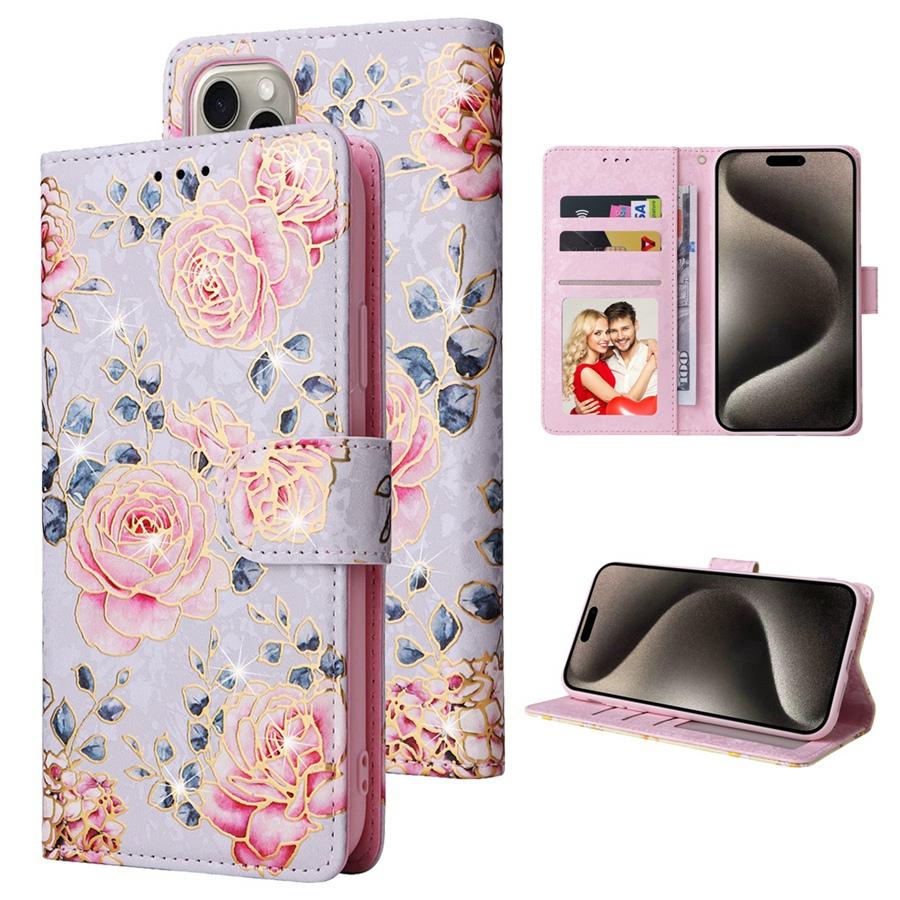 Роскошный тисненый цветочный браслет чехол для телефона iPhone 16 15 14 13 12 11 Samsung S25 S24 S23 A16 A15 A14 A56 A55 RFID блокирующий держатель для карт кошелек