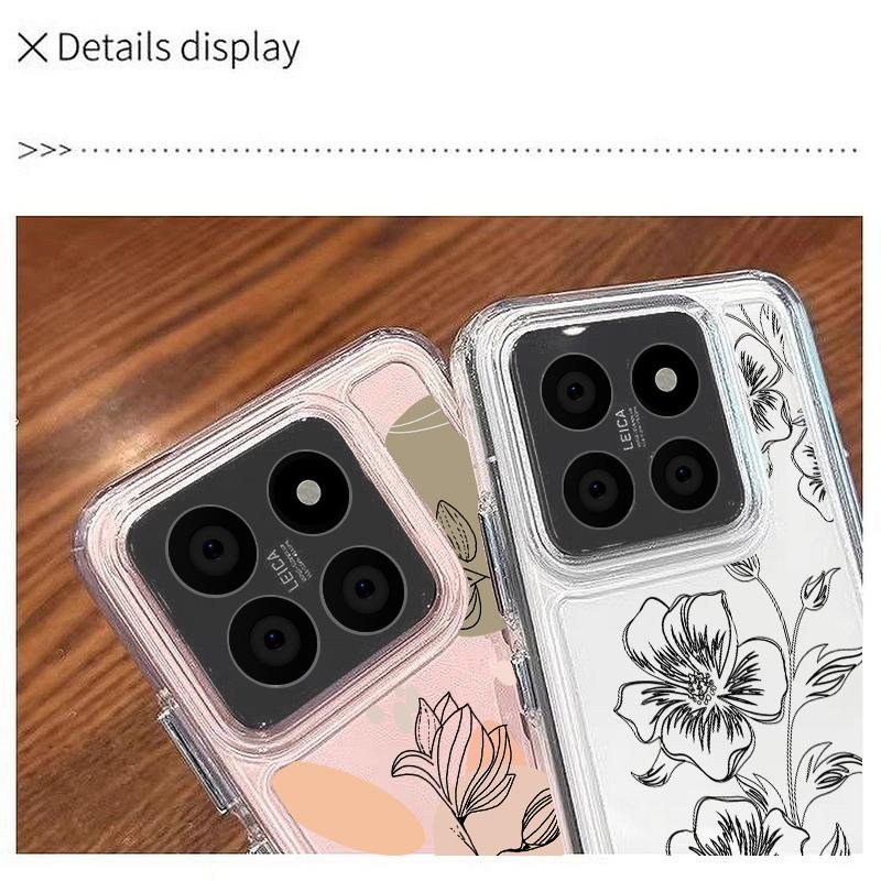Противоударный чехол для Xiaomi 14t 13t Poco X6 X5 F6 Pro Remdi Note 14 13 12 11 10 Pro Line Flower Pattern Мягкий силиконовый прозрачный чехол против падения