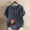 Women's Fashion Cute Cat Prined Short Sleeve T-shirt Loose Cotton Shirt Casual Loose Summer Blouse Tops Plus Size