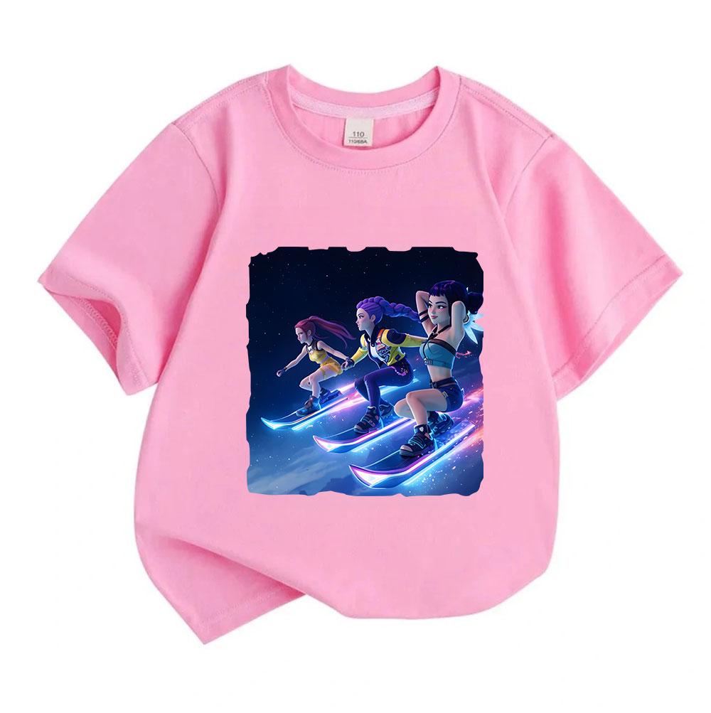 Kids Boys Girls 100% Cotton Crew Neck Short Sleeve T-shirt, 3 Stylish Hoverboard Girls Starry Sky Cartoon Print Casual Soft Breathable Tee Top for Dai