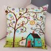 Colorful Cartoon House Pillowcase Retro Country Colors Urban Sofa Cushion Cover Home Car Decoration