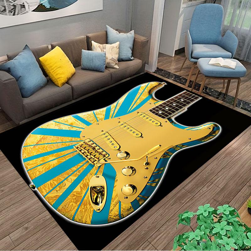 Golden Guitar with Blue Rays suitable as a non-slip mat for the living room or bedroom sofa