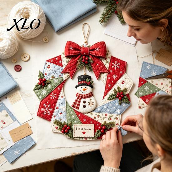 Seasonal Door Decoration Projects DIY Patchwork Wreath Craft Kit, Christmas Sewing Patterns, Indoor Decor Crafting Tools Farmhouse Fabric Kit
