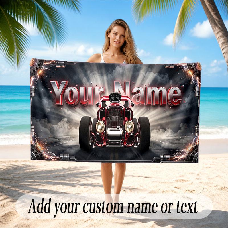 Truck Car Theme Soft Beach Towel Personalized Custom Name Text Towel Portable for Beach Pool Travel