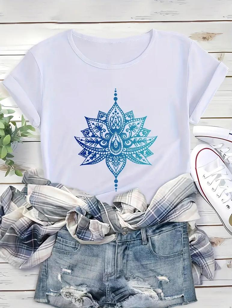 Chic and Comfortable Women's White T-Shirt with Simple Print Pattern