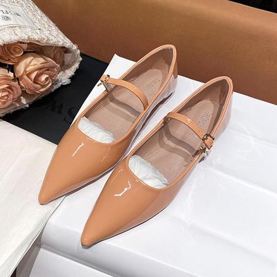 851 туфли Мэри Джейн на плоской подошве с острым носком и неглубоким вырезом женские одинарные туфли балетки из лакированной кожи женские