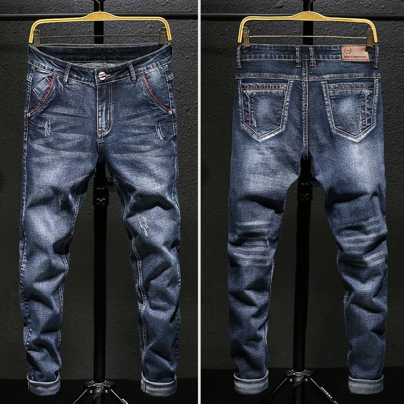 Men's Jeans Casual Men's Trousers Elastic Slim Straight Trousers