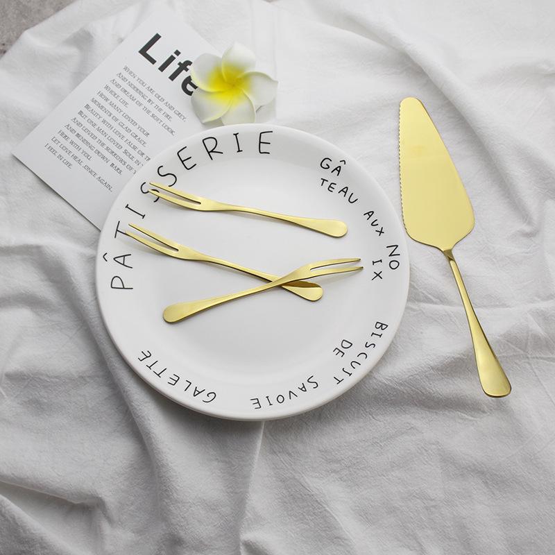 Набор лопатки для пиццы из нержавеющей стали и золотой вилки для торта/десерта с логотипом