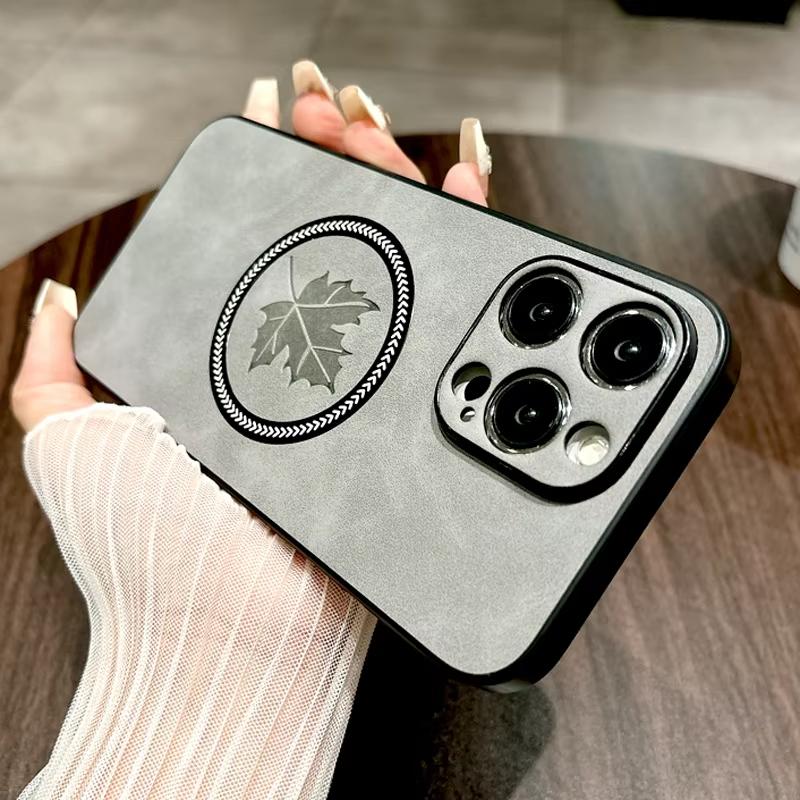 Кожаные магнитные чехлы с кленовым листом для Magsafe для iPhone 16 15 14 13 12 11 Pro Max Plus 16e Чехол с беспроводной зарядкой