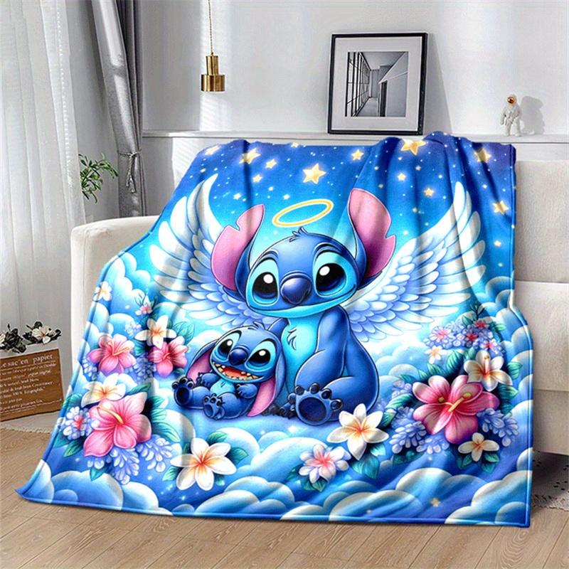 1pc Cute Stitch Print Blanket, Cute Cartoon Design, Living Room Home Decoration Sofa Travel Soft and Cozy