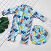 Baby Toddler Boys One Piece Swimsuit Set Long Sleeve Swimwear Cute Cartoon Bathing Suit Rash Guards with Hat 6M-5Y