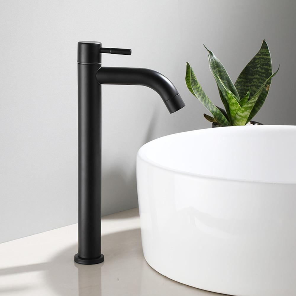 Silver/Black Single Cold Faucet Quick Open Sink Water Tap Heighten Washbasin Faucet  Sink