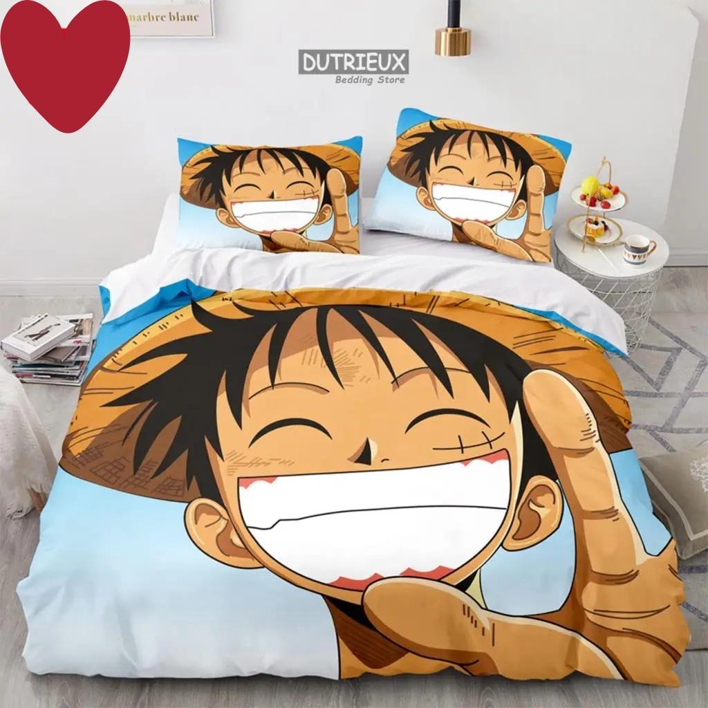 3D Kids Boys Anime One Pieces Duvet Cover Merry Christmas Bedding Set Queen King Full Size for Holiday Bedroom Teens Women Gift